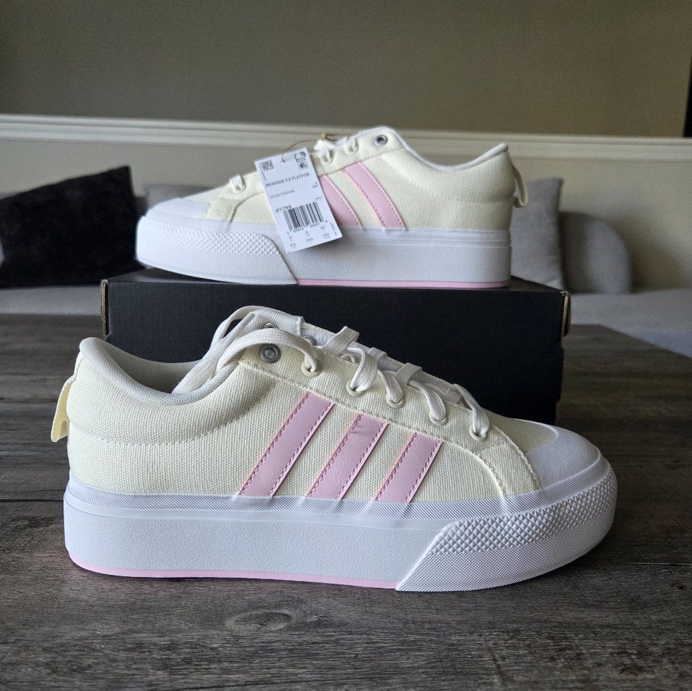 Adidas Women's Bravada 2.0 Platform 'Off White Clear Pink' Shoes JI1799 - Picture 2 of 6